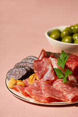Appetizers: charcuterie and olives