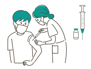 ワクチン接種を受ける人のイラスト素材　若い男性