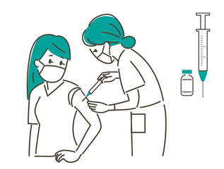 ワクチン接種を受ける人のイラスト素材　若い女性