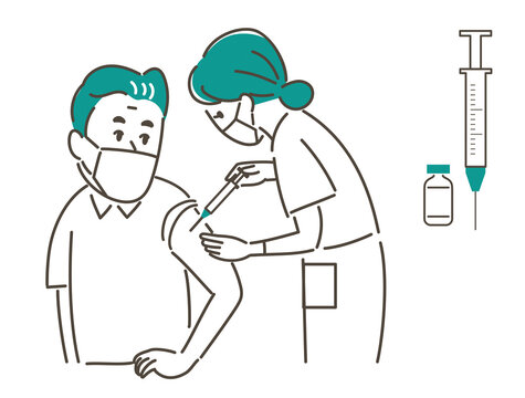 ワクチン接種を受ける人のイラスト素材　中高年男性