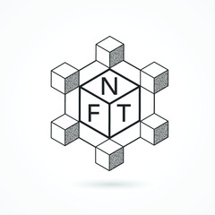 NFT Blockchain Line Icon. Concept of NFT (non fungible token) vector.