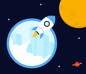 Rocket Go to The Moon flat design