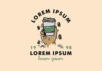 Illustration drawing of hand holding coffee cup