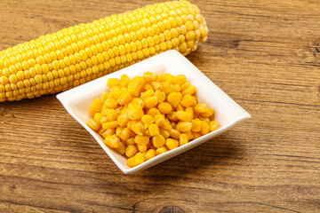 Sweet yellow corn in the bowl