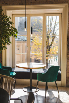 Empty Table In Cafe Near Window