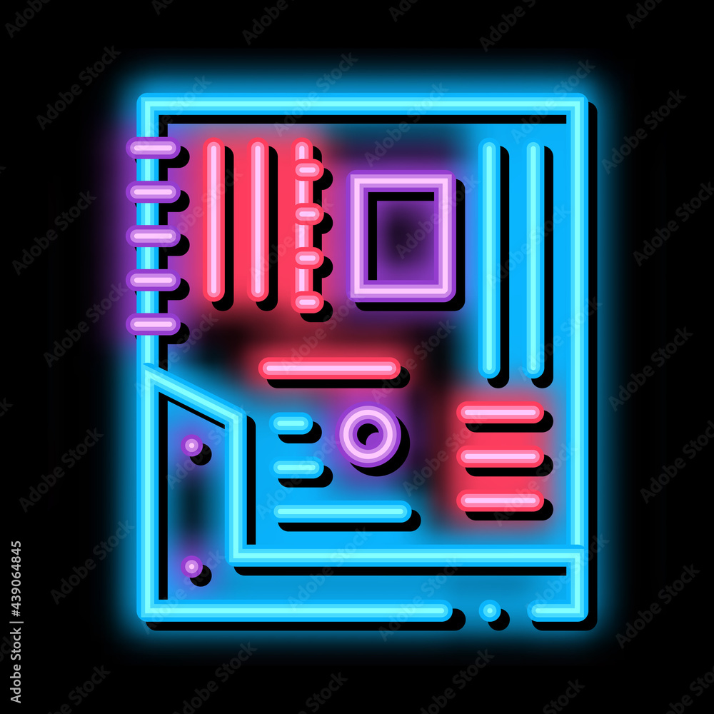 Poster mainboard motheboard computer part neon light sign vector. glowing bright icon mainboard motheboard 