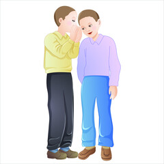 boy whispering to into his friend ear