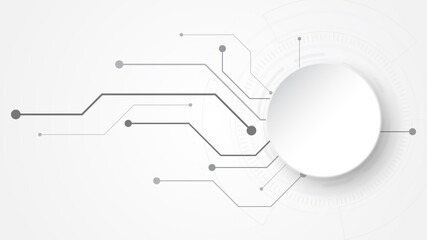 Grey white Abstract technology background with various technology elements Hi-tech communication concept innovation background Circle empty space for your text