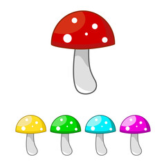 Cute mushroom icon. for icon,logo,mascot and symbol. red,yellow,green,blue and purple