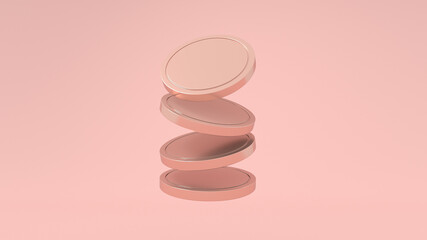3d gold coins stack,Golden Coins Stack Growing Graph On Pink Background With Money Saving Concept Financial Planning, Floating concept rose gold cute design and plain background minimal with copy spac