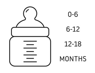 Baby bottle information vector icon. Newborn feeding levels. 