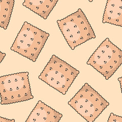 Seamless pattern with cute cookie snacks. Sweet hand drawn texture. Fun vector background for design wrapping paper, gift, fabric, textile, wallpaper, packaging, banner, print.