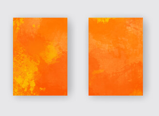 Watercolor red orange color abstract banners set.