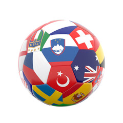 3D Illustration of a soccer ball with countries flag on it
