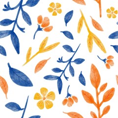 Seamless pattern with hand drawn abstract floral elements