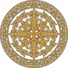 Vector Kazakh folk pattern shanyrak. the upper hole for a dvma on the roof of a Kazakh, Mongolian or Kalmyk yurt. House of nomads. Round national pattern of the peoples of the great steppe. Circle