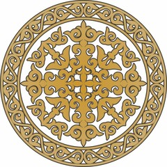 Vector Kazakh folk pattern shanyrak. the upper hole for a dvma on the roof of a Kazakh, Mongolian or Kalmyk yurt. House of nomads. Round national pattern of the peoples of the great steppe. Circle