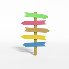 Wooden signboards pointing different directions. Crossroads signage.