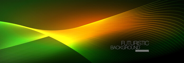 Abstract neon glowing light in the dark with waves. Shiny magic energy and motion concept, vector abstract wallpaper background