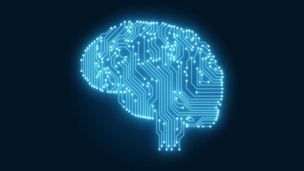 Glowing blue circuitry computer brain illustrating Artificial Intelligence - 439073256