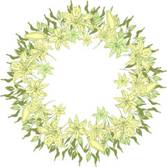VECTOR ILLUSTRATION ,ROUND WREATH OF DELICATE LILIES FOR A CARD OR INVITATION