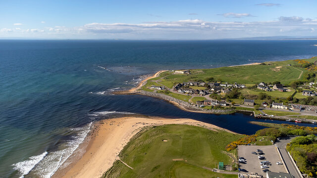 The coastline at the town of Brora in the Scottish Highlands, UK
