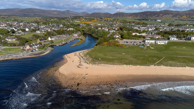 The coastline at the town of Brora in the Scottish Highlands, UK