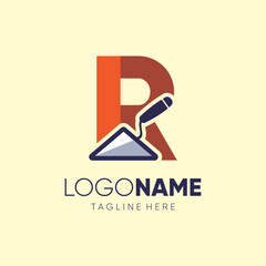 Letter R Trowel Logo Design Vector Icon Graphic Emblem Illustration Background Template
