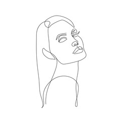 Female Face Line Art Drawing. Woman Face Minimalist Illustration. Woman Minimal Sketch Drawing. Abstract Single Line, Home Decor, Wall Art. Vector EPS 10