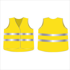 Vector reflective vest, front and back view, safety jacket on white background