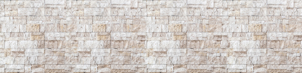 Panoramic Wide angle brown white beige travertine wall brick wall art concrete or stone texture background 