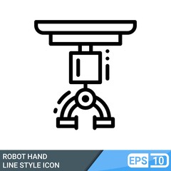 Industry Technology 4.0 icon, sign robot hand, factory automation. Manage online production. Line style icon. Eps 10