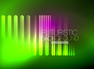 Bright neon color techno abstract background, shiny glowing neon lines in the dark background