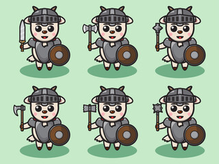 Vector illustration of cute Goat Knight cartoon set. Good for icon, logo, label, sticker, clipart.