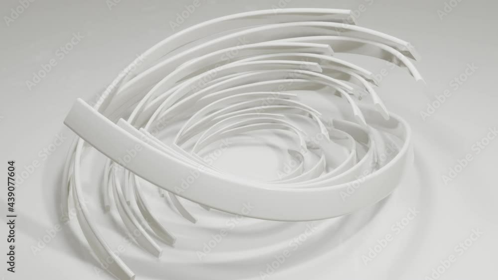 Poster abstract looped animated background. gray sticks twisted in a semicircle rotate on a gray background