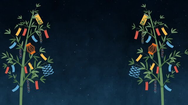 七夕　笹　2本　夜空