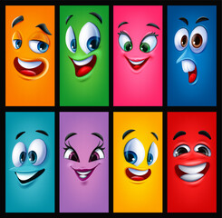 set of cheerful cartoon faces for graphic composition - 439078299