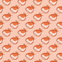 Doodle organic seamless pattern with simple contoured pomegranate shapes. Pink pastel background.