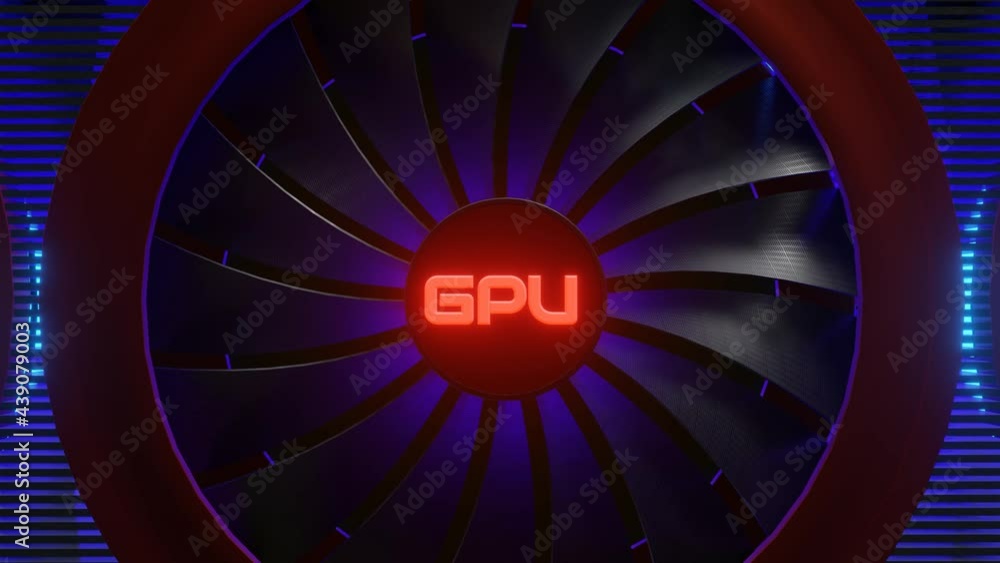 Aufkleber working cooler of modern graphics card with neon color changing backlight. 3d render