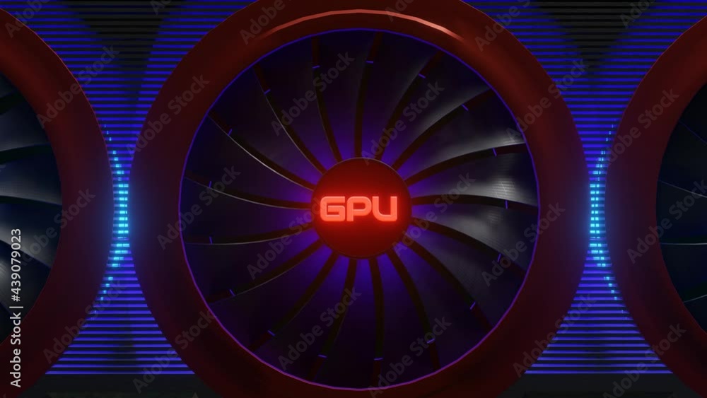 Aufkleber working cooler of modern graphics card with neon color changing backlight. 3d render
