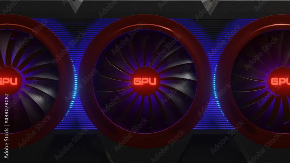 Aufkleber working cooler of modern graphics card with neon color changing backlight. 3d render