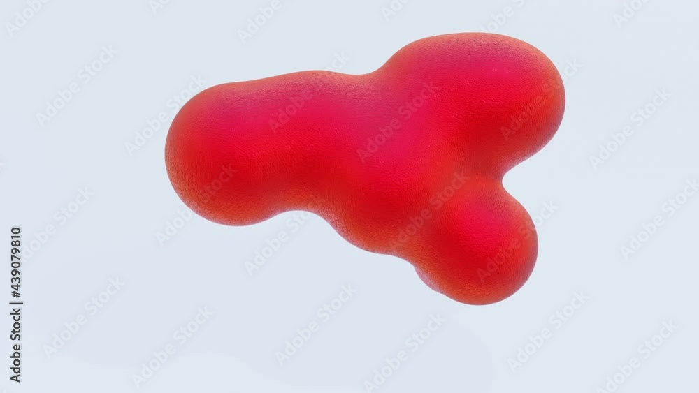 Poster red spheres with an uneven surface slowly fly and merge with each other on a gray background. abstra