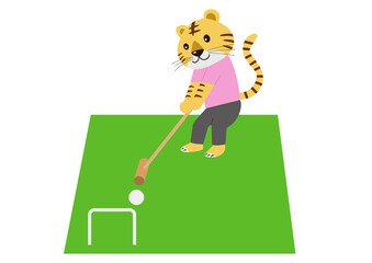 ゲートボールをしているトラ