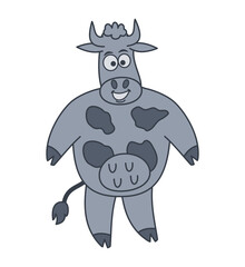 Obraz premium Cute standing and smiling dairy cow with spots in a single colour