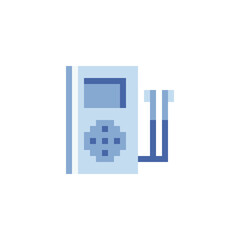 MP3 player icon. Pixel art flat icon. Movie, cinema logo. Design for websites and mobile apps. 8-bit. Isolated vector illustration. 