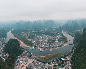 landscape with river and mountains in karst landform