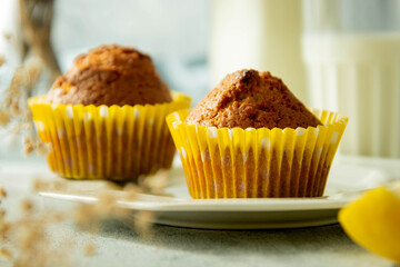 Delicious muffins, pastry and bakes concept. Freshly baked sweet snacks