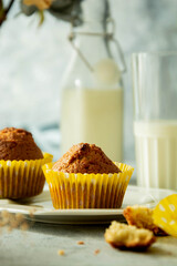 Delicious muffins, pastry and bakes concept. Freshly baked sweet snacks