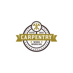 carpentry or wood worker logo with an illustration of hammer and wood planer. vector graphic for carpenter logo template.