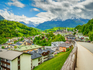 Fototapeta na wymiar Bavarian Berchtesgaden Panoramic City View during early summer phase